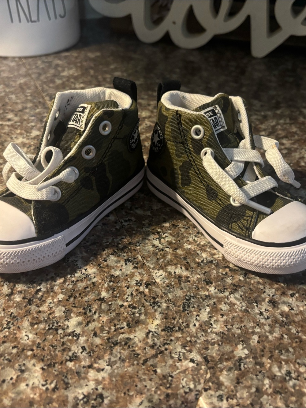 Converse Kids' Olive Green Camo High-Top Sneakers with White Accents